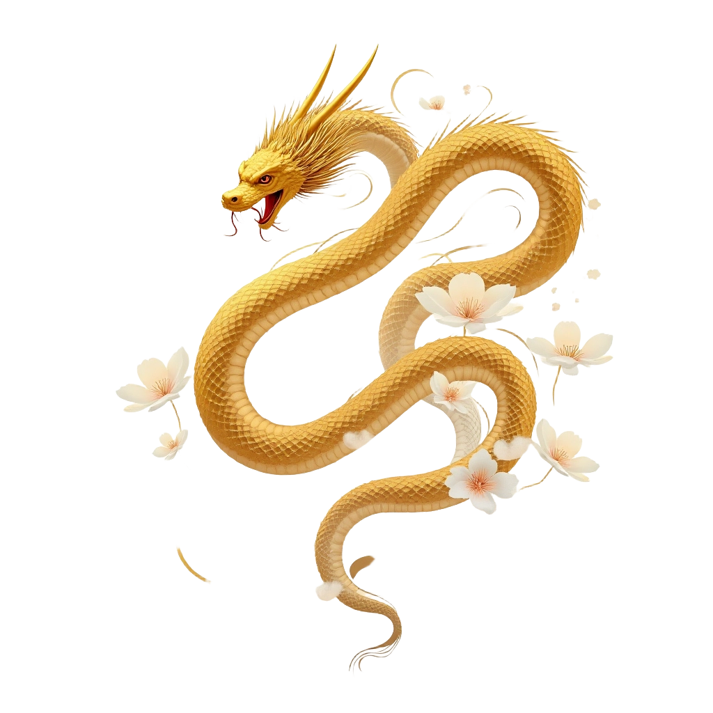 Golden Dragon with Cherry Blossoms